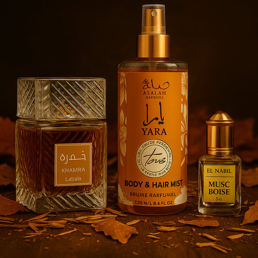 Coffret Bois Brume Parfumé Yara Tous, Musc Boisé 5ml & Khamrah 100ml El Nabil